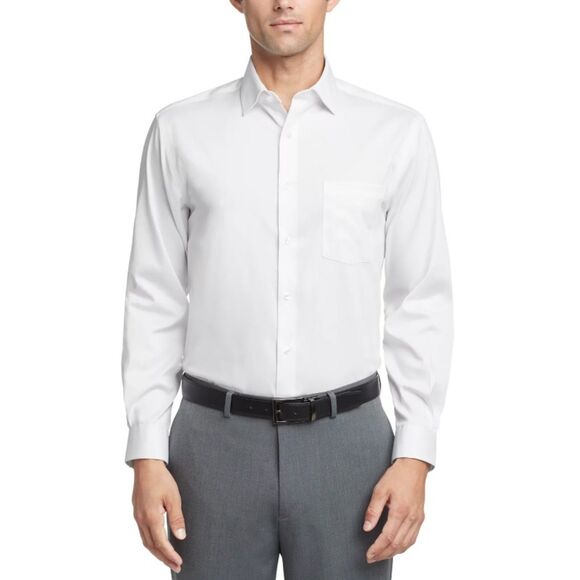 Mens Large 16 (34/35) White Wrinkle Free Button Up Long Sleeve Shirt VAN HEUSEN - Picture 1 of 4